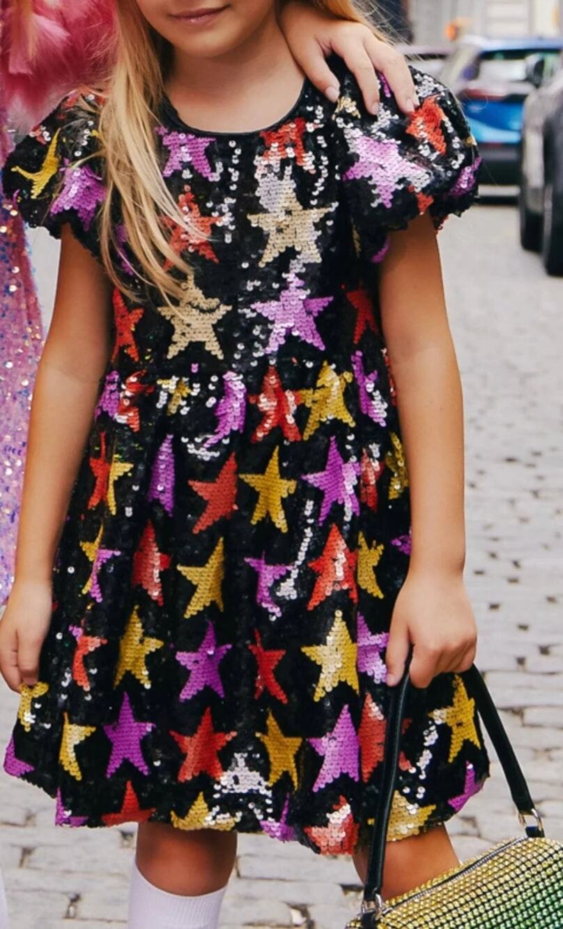 Lola + The Boys Black Sequin Winter Stars Dress Size 8